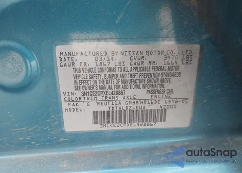 2014 Nissan Versa Note Sv z USA, uszkodzony, nr VIN 3N1CE2CPXEL428867